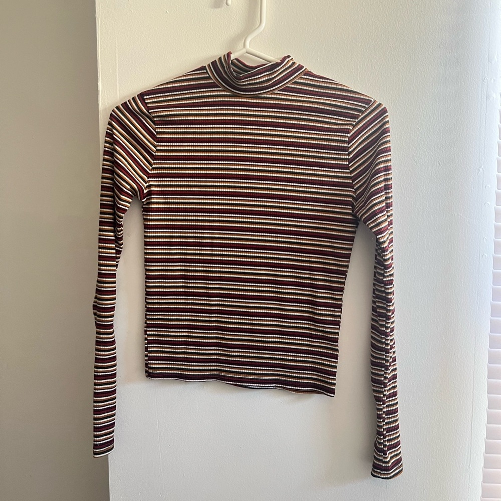 Striped Long Sleeve Top - Red, White, Brown